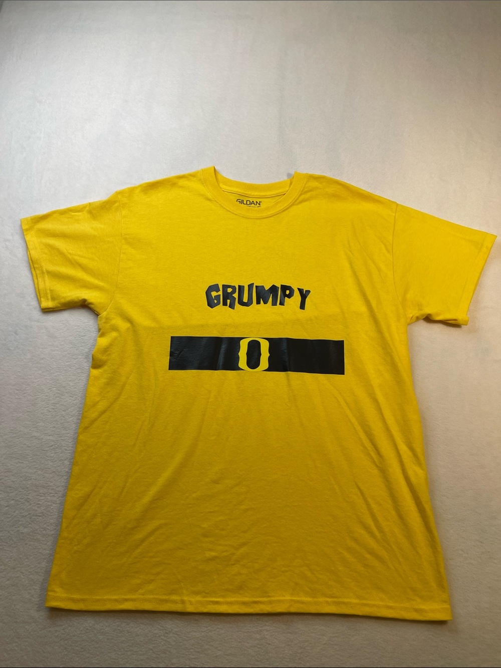 Gildan Yellow 'Grumpy' Graphic Tee with Black Belt Accent UNISEX , MENS SIZE L